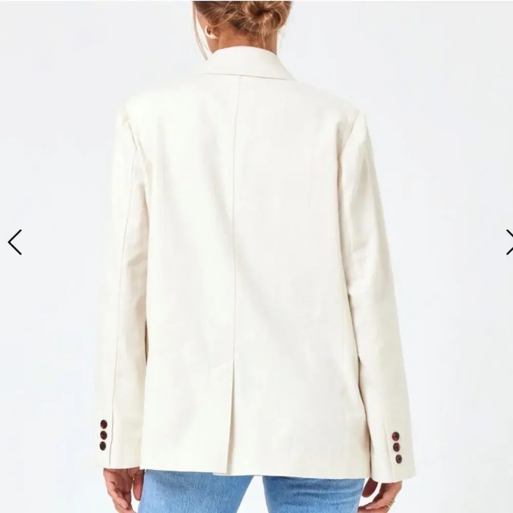L*Space Women’s Rhodes White Cream Linen Cotton Double Breasted Long Blazer S